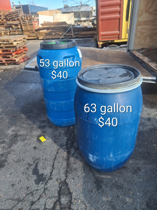 53 Gallon Blue w/Gray Lid Food Grade Barrels